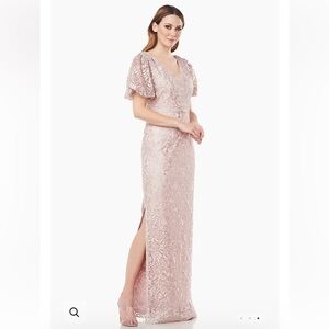 JS COLLECTIONS RIVER PUFF SLEEVE COLUMN GOWN NEW Size 4 Blush
